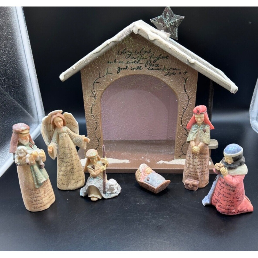 Enesco Foundations Nativity Creche Manger Karen Hahn Includes 6 Misc Figurines